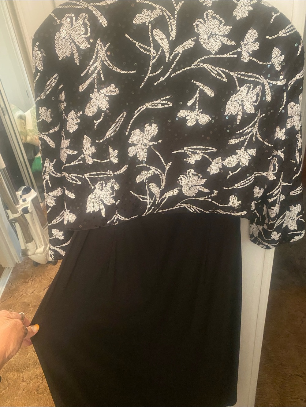 Alex Evenings Black Dress with White Floral Sequin Jacket - Picture 5 of 6